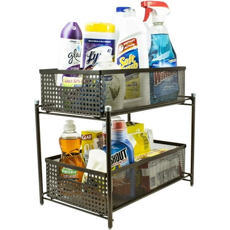 2 Tier Organizer Baskets With Mesh Sliding Drawers Brown 2 Tier