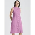 thumbnail image 2 of Moomaya Womens Solid Cotton Midi Dress, Sleeveless Summer Dress With Buttoned Closure, 2 of 8