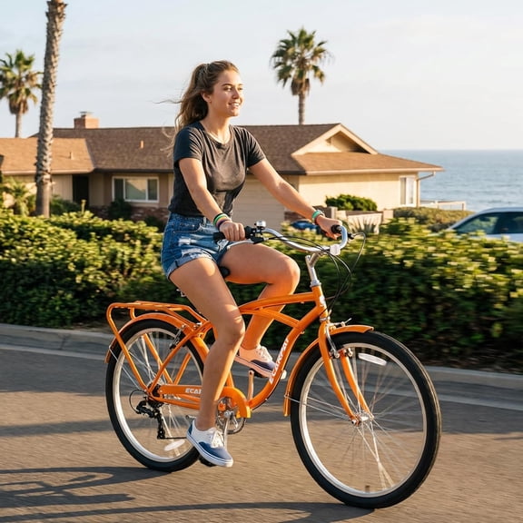 Ambifirner 26 Inch 7-Speed Beach Cruiser Bike for Men & Women High-Tensile Steel Frame & Lightweight Alloy Wheels with V-Brakes Multiple Colors for Leisure and Commuting