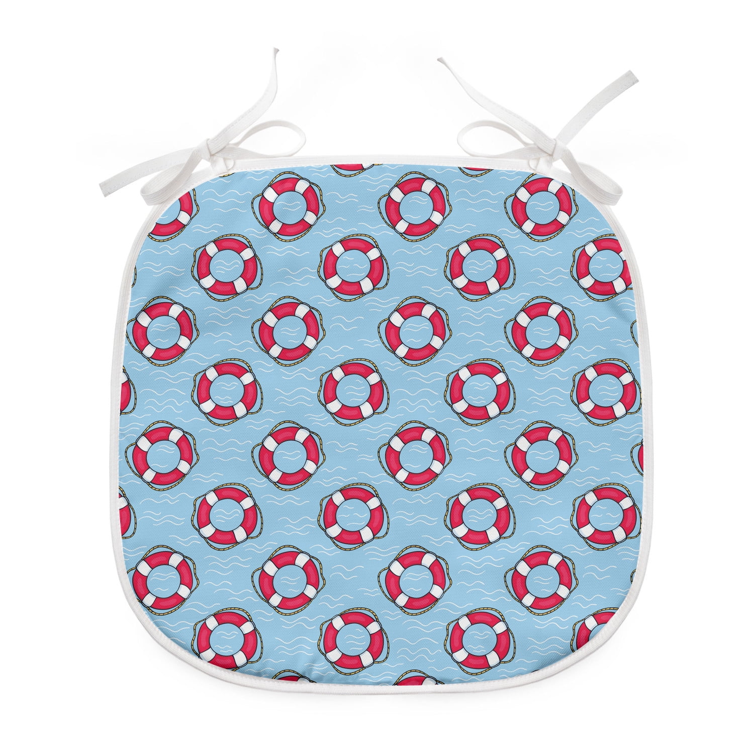 Coastal Dining Chair Pad, Pattern with Floating in Ocean Swimming