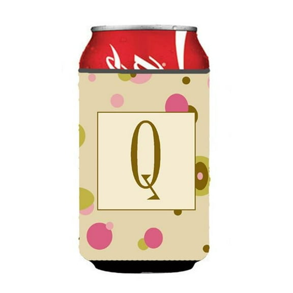 Letter Q Initial Monogram - Tan Dots Can or Bottle  Hugger