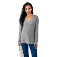 thumbnail image 5 of Gleelaud Women's Long Sleeve Tops Casual Deep V Neck Knit Basic T Shirts Blouse Cover up Light Gray, 5 of 7