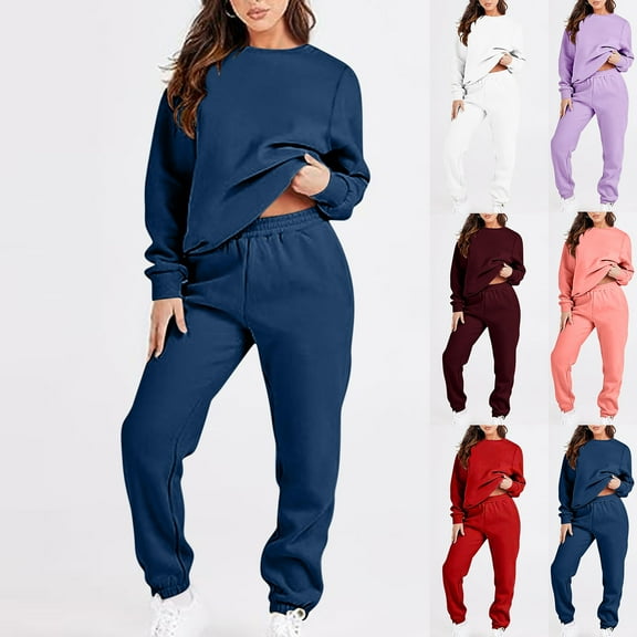 2 Piece Plus Size Sets for Women Fall Casual Color Oversized Sleeve Sets Casual Tops And Pants 2 Piece Outfits Sweatsuit