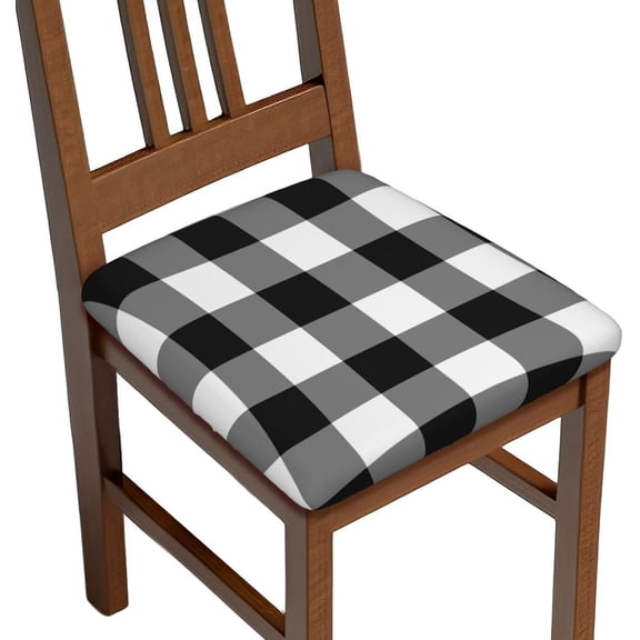 White Black Buffalo Plaid Chair Seat Covers for Dining Room Stretch Chair Seat Covers Set of 4,Buffalo Check Chair Seat Protector Cushion Slipcovers for Kitchen Restaurant Office