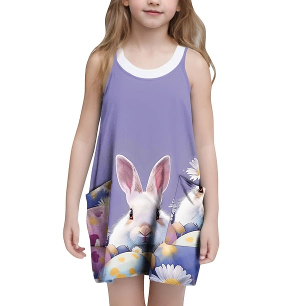 Vestido de Verano Casual Vestido sin Mangas para Niños Vestido de Pascua para Niños 3-10T