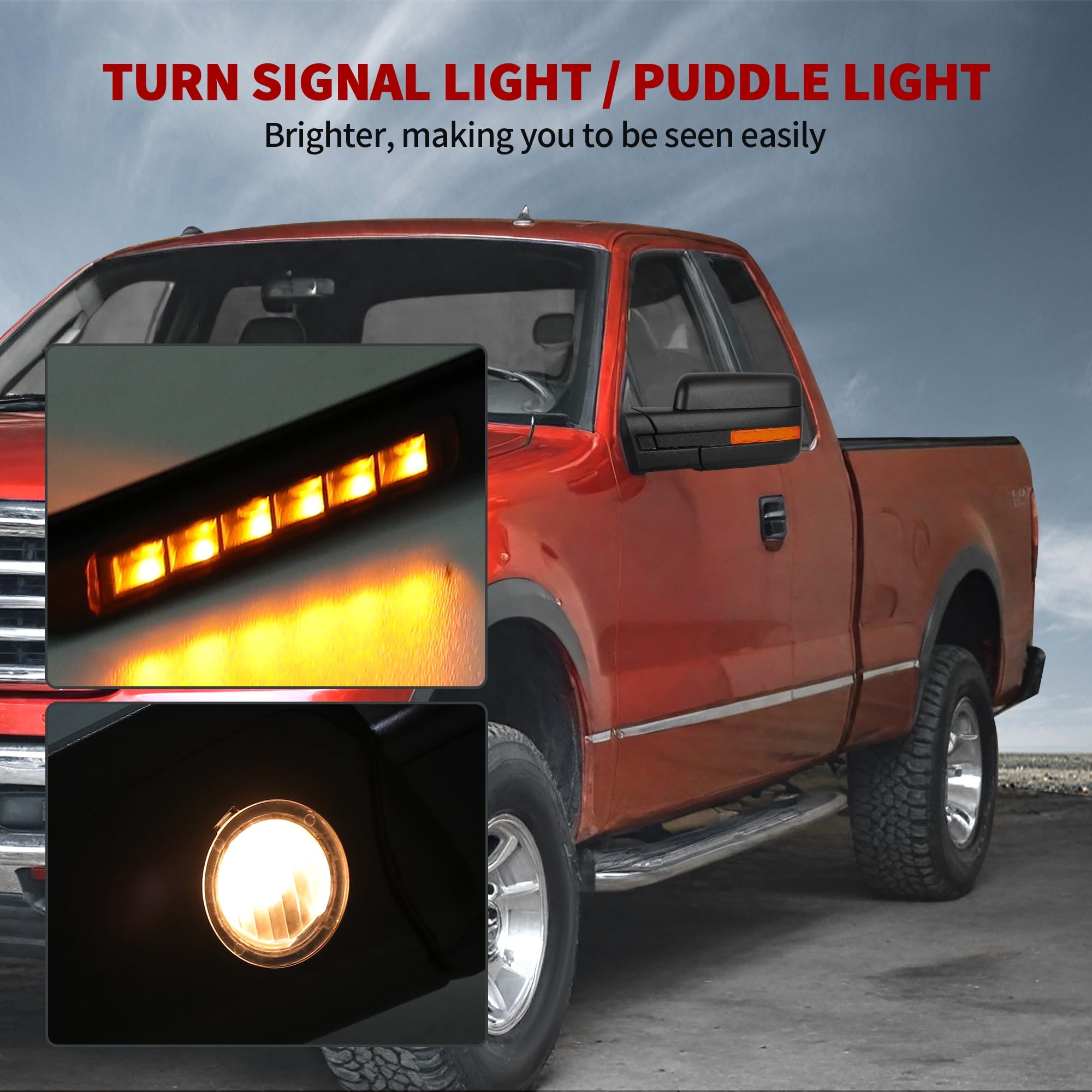 LEDKINGDOMUS Driver Side Left Power Heated Manual Folding Door Mirror with Turn Signal & Puddle Light Compatible with Ford F150 2004 2005 2006 2007 2008 2009 2010 2011 2012 2013 2014 Black