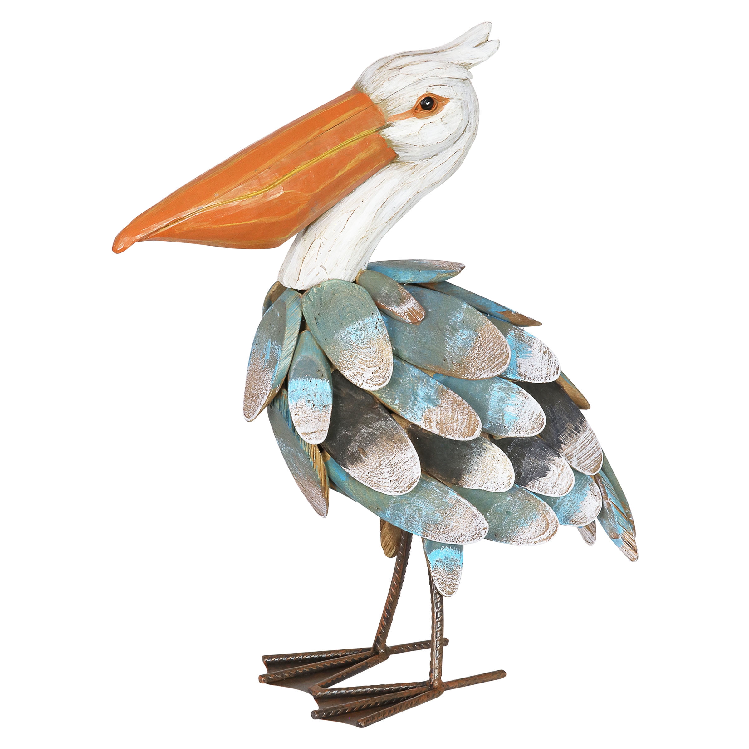 Exhart Wood and Metal Pelican Garden Statue, 15 inch, Multicolor