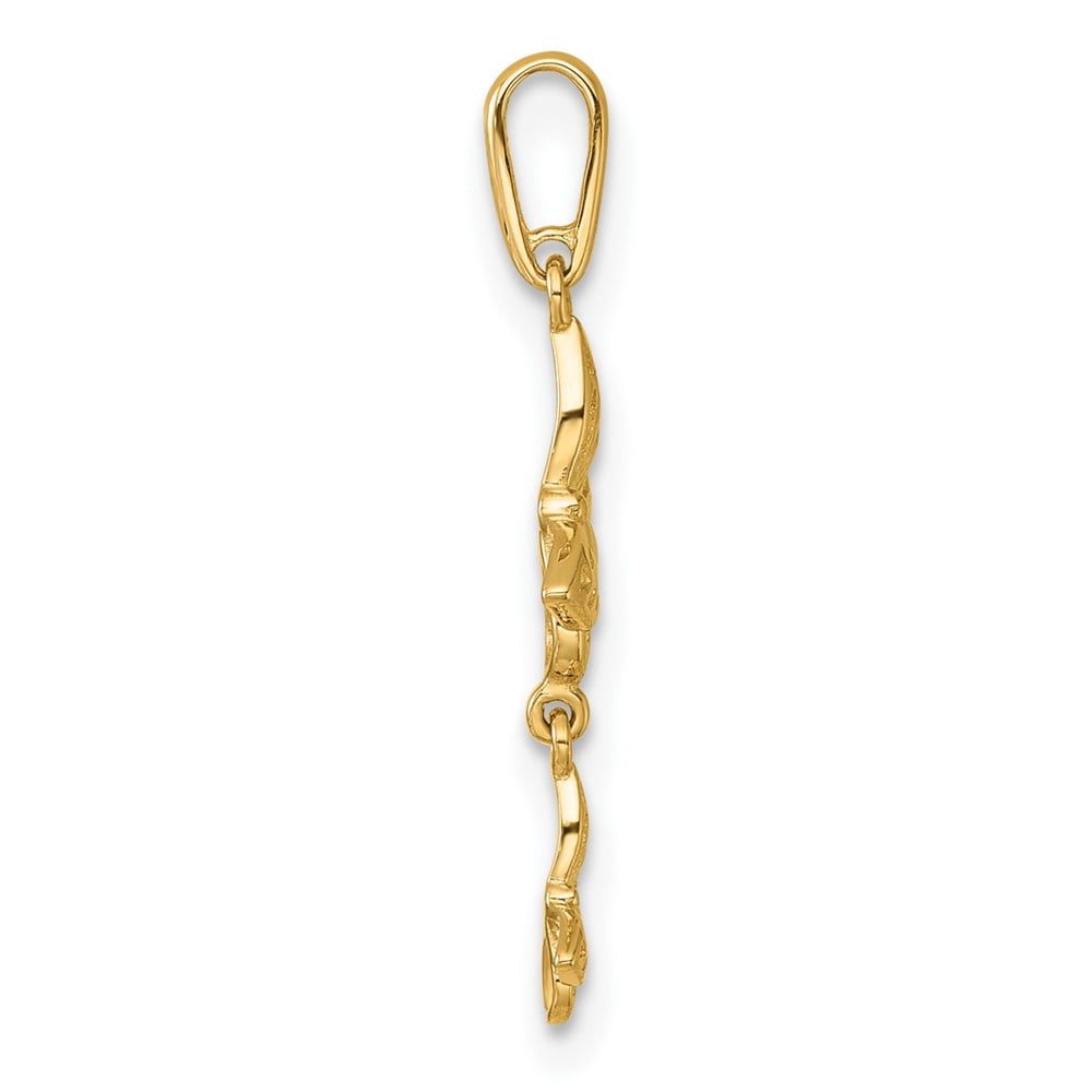 14k Polished Double Butterfly Dangle Charm Pendant