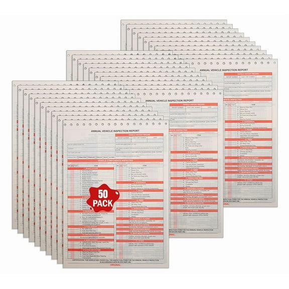 Annual Vehicle Inspection Report Form DOT Compliant - 8.5" x 11.75" Carbonless 3-Ply Snap-Out Format, Meet DOT Requirements 49 CFR 396.21 (White & Yellow, 50Pcs)