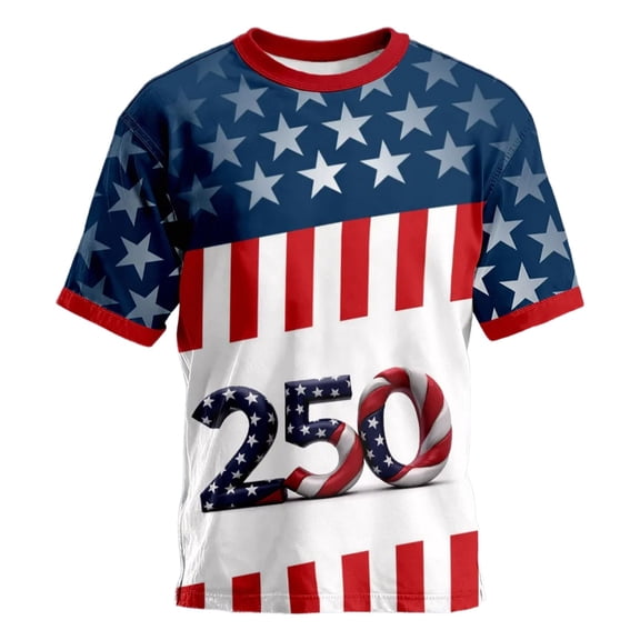WAYUTE Men 250th Anniversary USA Shirt National Flag Crewneck Graphic Tee Classic Comfort Everyday Top Independence Day T Shirts