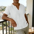 thumbnail image 3 of Klisyaur Men's Cotton Linen Shirt Short Sleeve V Neck Casual Lightweight Breathable Tee for Summer Beach, 3 of 5