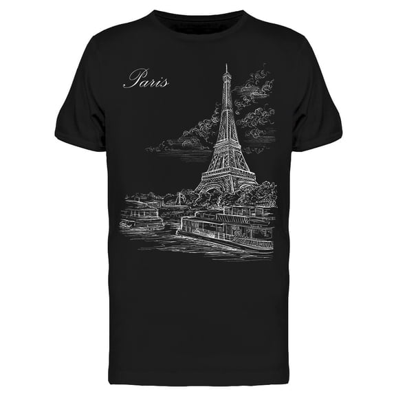 Paris Font Eiffel Sketch T-Shirt Men -Image by Shutterstock, Male Medium