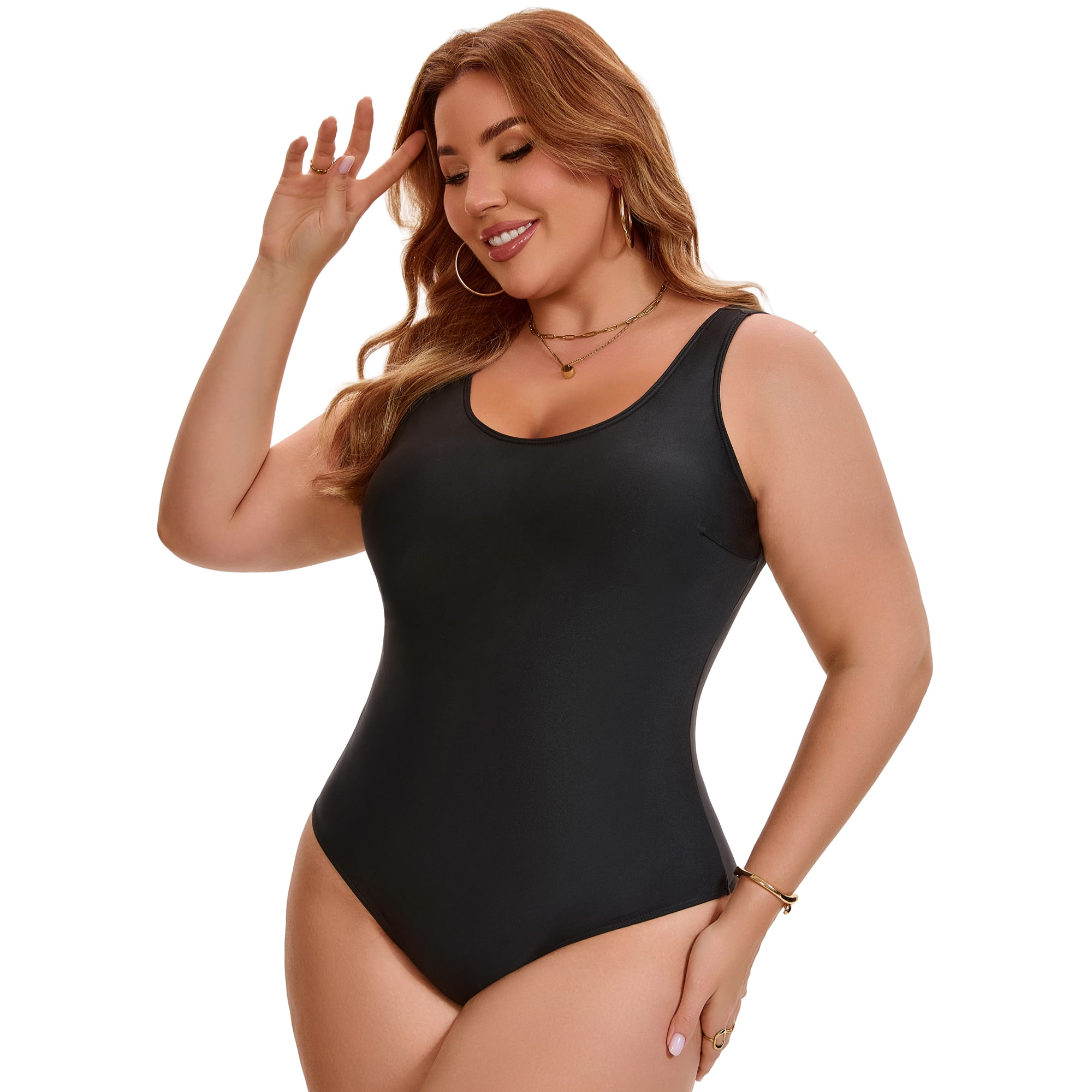 DARING DIVA Women's Plus 1 Piece Patterns Push Up Swimsuit L Black