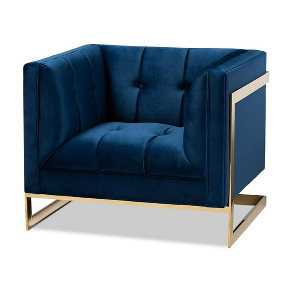 Bowery Hill Velvet Fabric with Gold Finish Accent Chair in Royal Blue