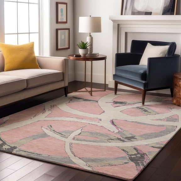 Addison Rugs Mayfield Premium Machine Washable Transitional Circles Pink Rectangle Rug, 9' x 12'