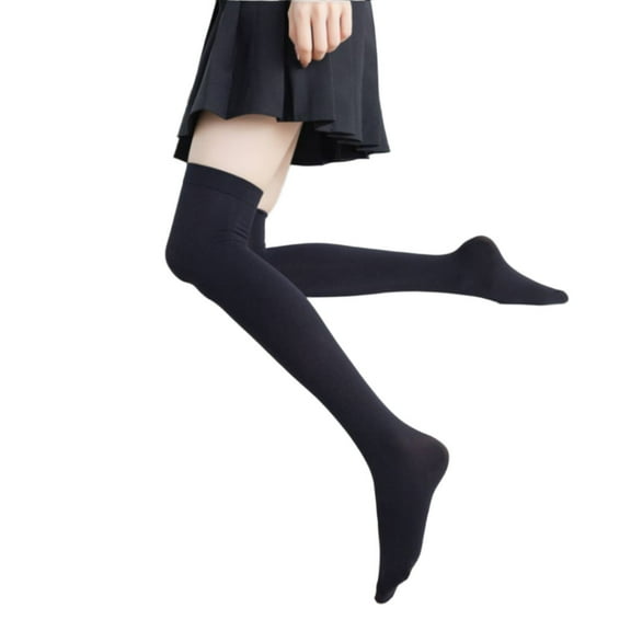 TELOLY Thigh High Socks,Velvet Fabric Lined Tights,Knee-High Design Slimming Effect Warm Tights,Black