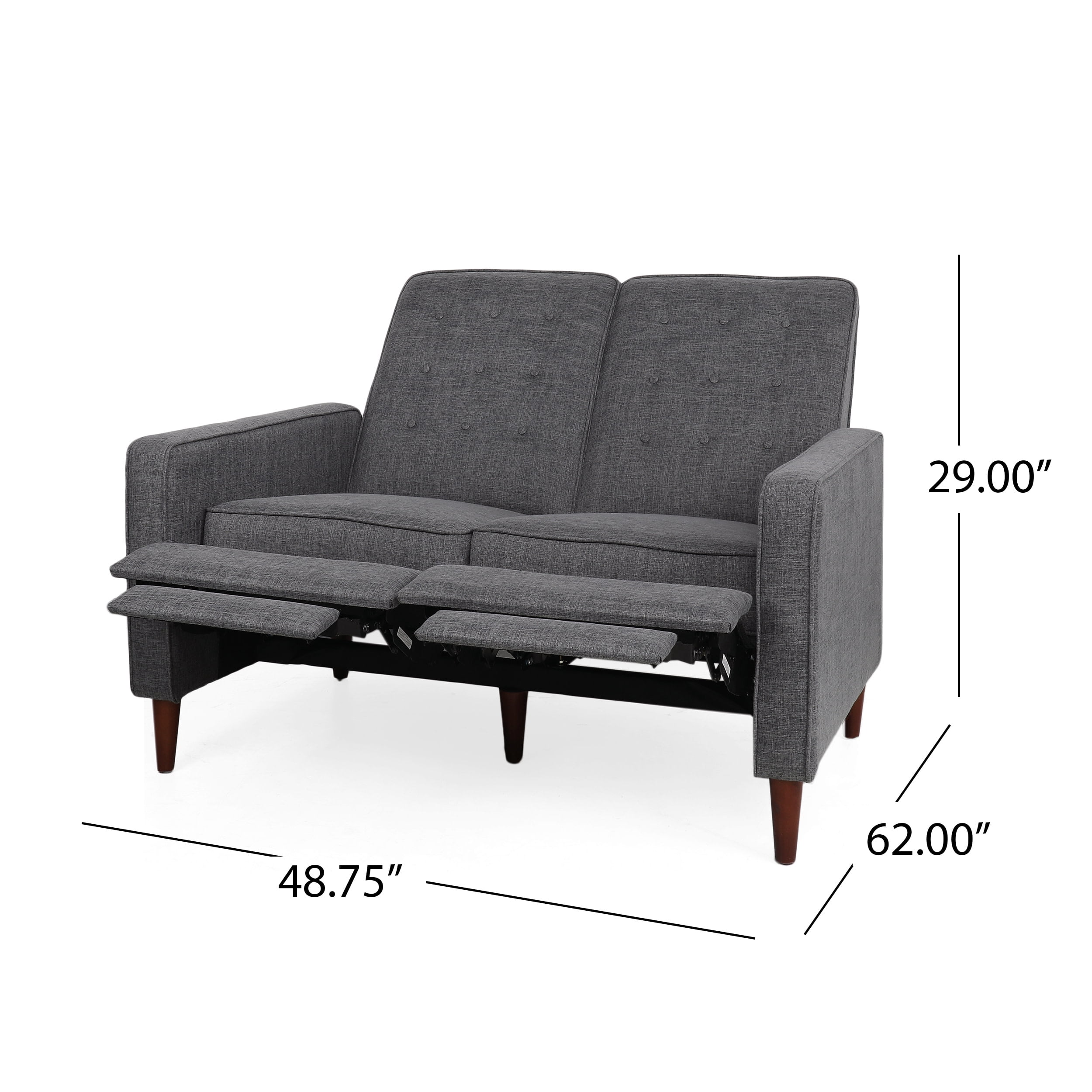 Noble House Craigue Fabric Tufted Loveseat Pushback Recliner, Gray
