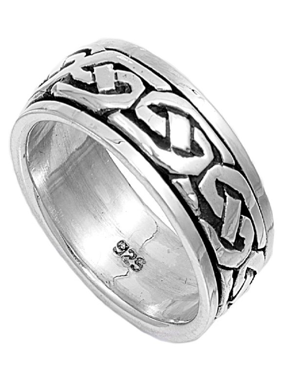 925 Sterling Silver Wicca Pagan Celtic Spinner Ring Size 13