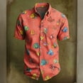 thumbnail image 4 of GUZOM Mens Big & Tall Hawaiian Shirt Stretch Fabric Fish Print Short Sleeve Button Down Casual Summer Shirt Orange,Size 3XL, 4 of 5