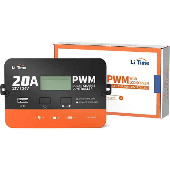 LiTime 20Amp PWM 12V/24V Solar Charge Controller with LCD Display for LiFePO4 Lithium Battery ,AGM, Gel, FLD