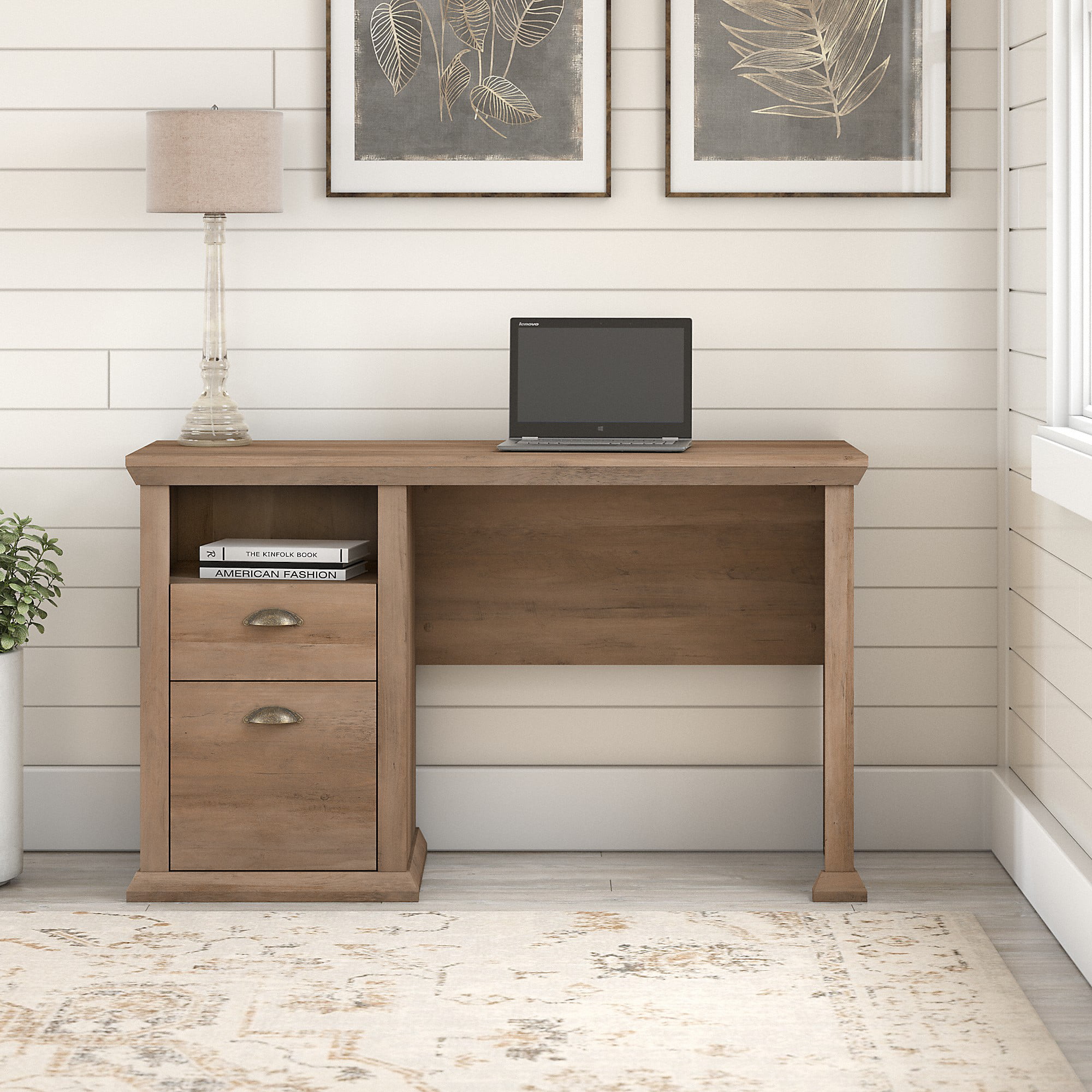 Yorktown 50W Home Office Desk with Storage in Restored Gray Engineered Wood 