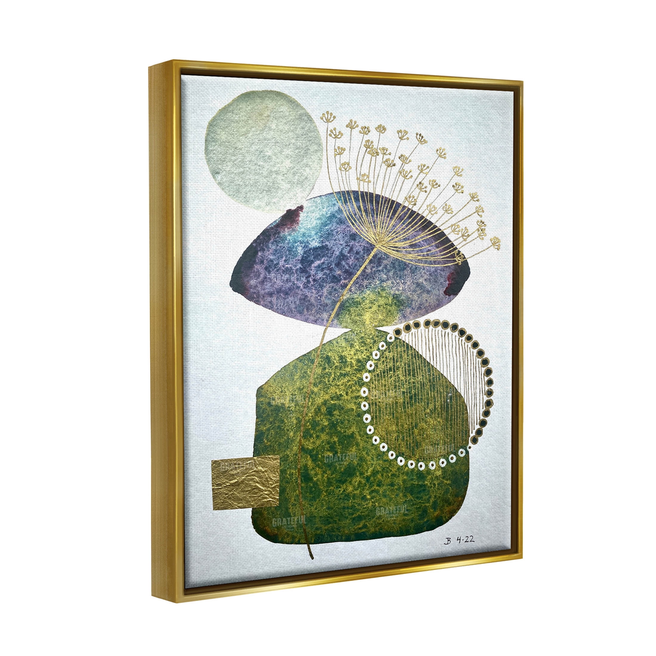 Mossy Botanical Contemporary Nature Abstract Graphic Art Metallic Gold Framed Art Print Wall Art