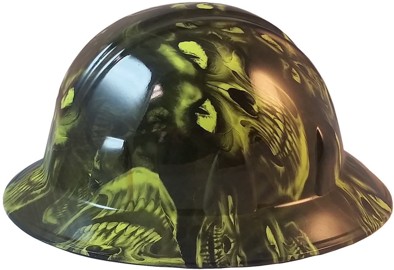 Hades Green Hydro Dipped Hard Hats Full Brim Style