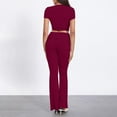thumbnail image 4 of Women's Yoga Lounge Sets qolati Mock Neck Short Sleeve Cropped Tops and Low Rised Flare Pants Tracksuit Y2k Slim Fitted 2 Piece Casual Outfits Pajamas, 4 of 7