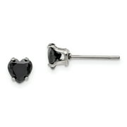PRECIOUS ACCENTS Stainless Steel Polished 5mm Black Heart CZ Stud Post Earrings