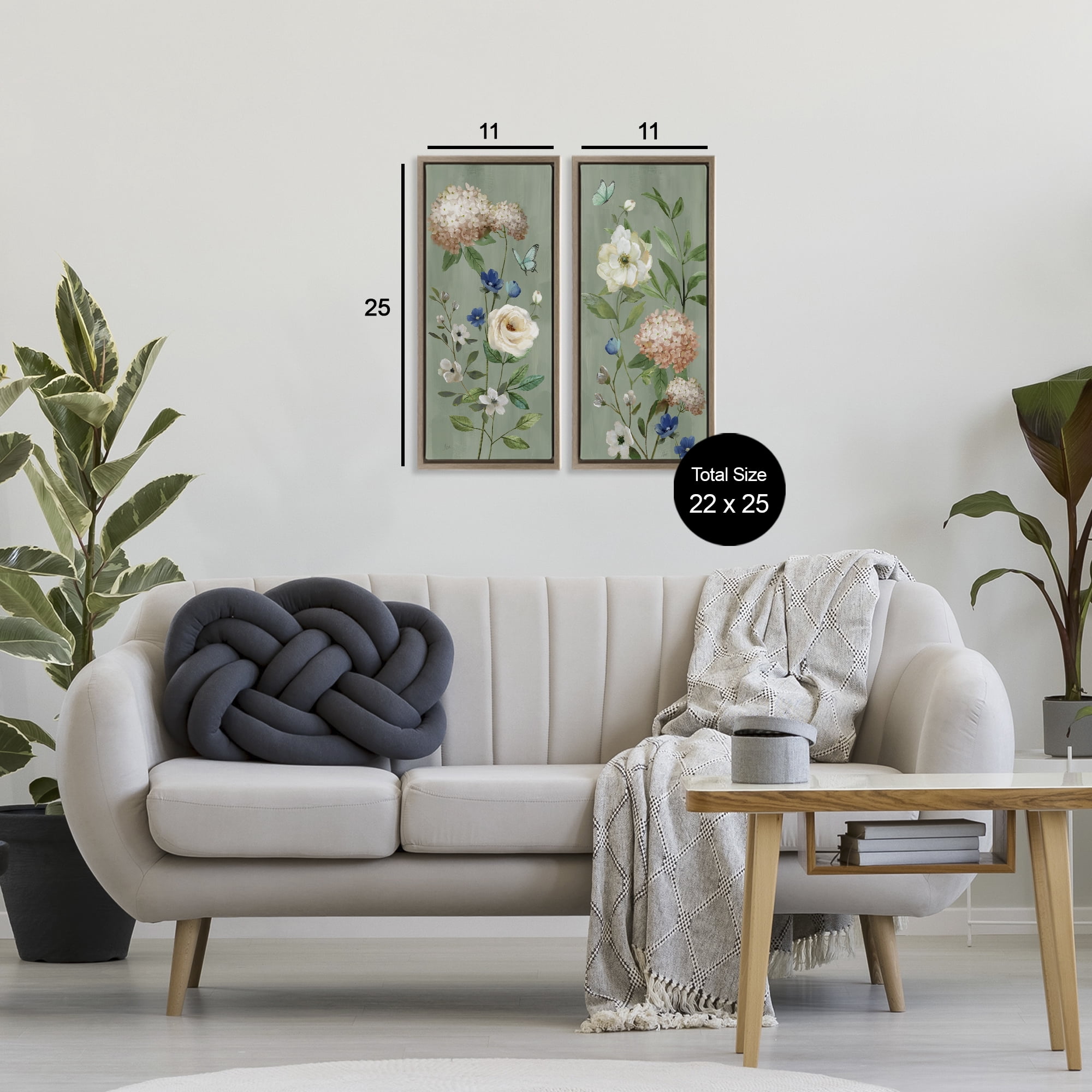 Stupell Industries Mint Hydrangeas & Roses 2 Piece Brown Framed Floater Canvas Set, design by Nan