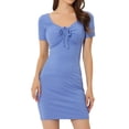 thumbnail image 1 of Mini Vestido Informal de Punto Ajustado con Escote para Mujer Vestido Ceñido Elegante Azul claro XS, 1 of 5