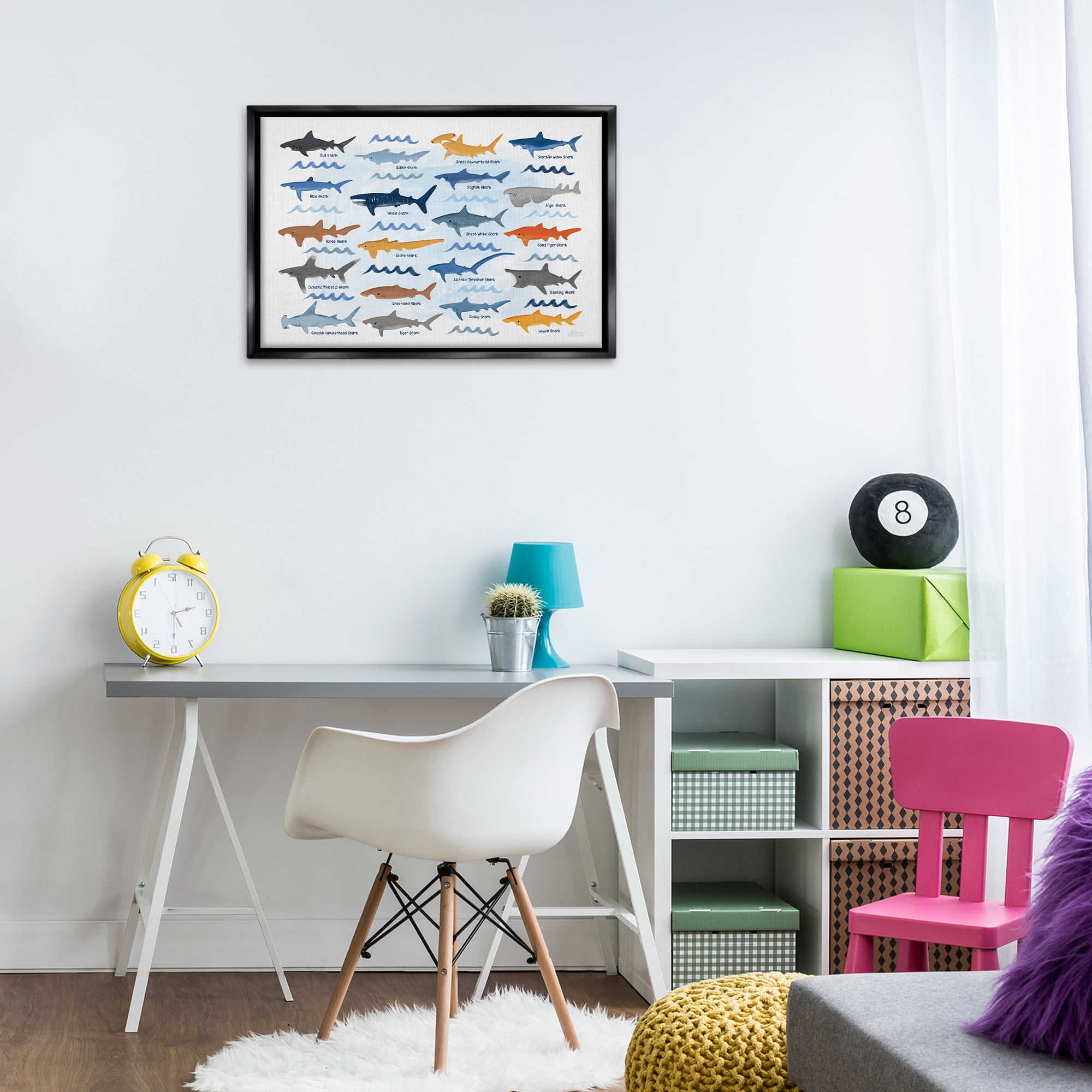 Stupell Industries Various Shark Breeds Coastal Painting Black Floater Framed Art Print Wall Art, 31 x 21