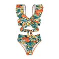 thumbnail image 4 of Baqcunre Women's Ruffle Backless Leaf Print Separate Swimsuit, 1 Set Of Swimwear Orange S, 4 of 9