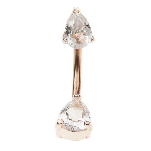 Anillos de cristal en forma de lágrima de 14 g, joyería corporal de acero inoxidable con barra. Oro rosa