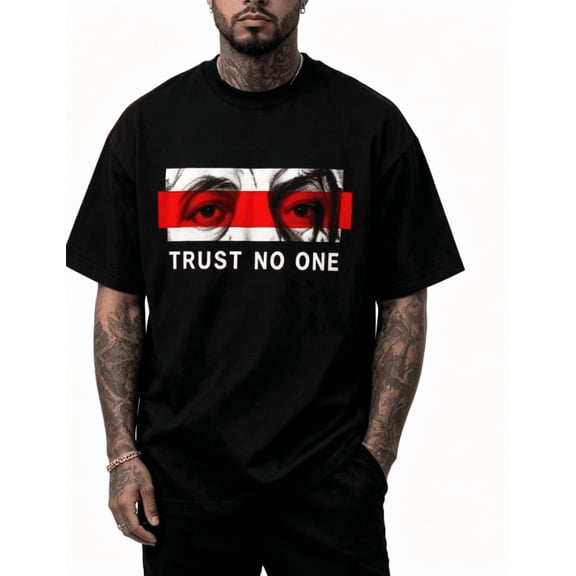 【New Arrival】Trust No One Eyes Graphic T-Shirt, Streetwear Portrait Crewneck Short Sleeve Tee, Edgy Unisex Casual Top