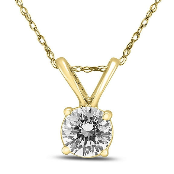 SZUL Women's 1/3 Carat Round Diamond Solitaire Pendant in 14K Yellow Gold (J-K-L Color, I2-I3 Clarity)