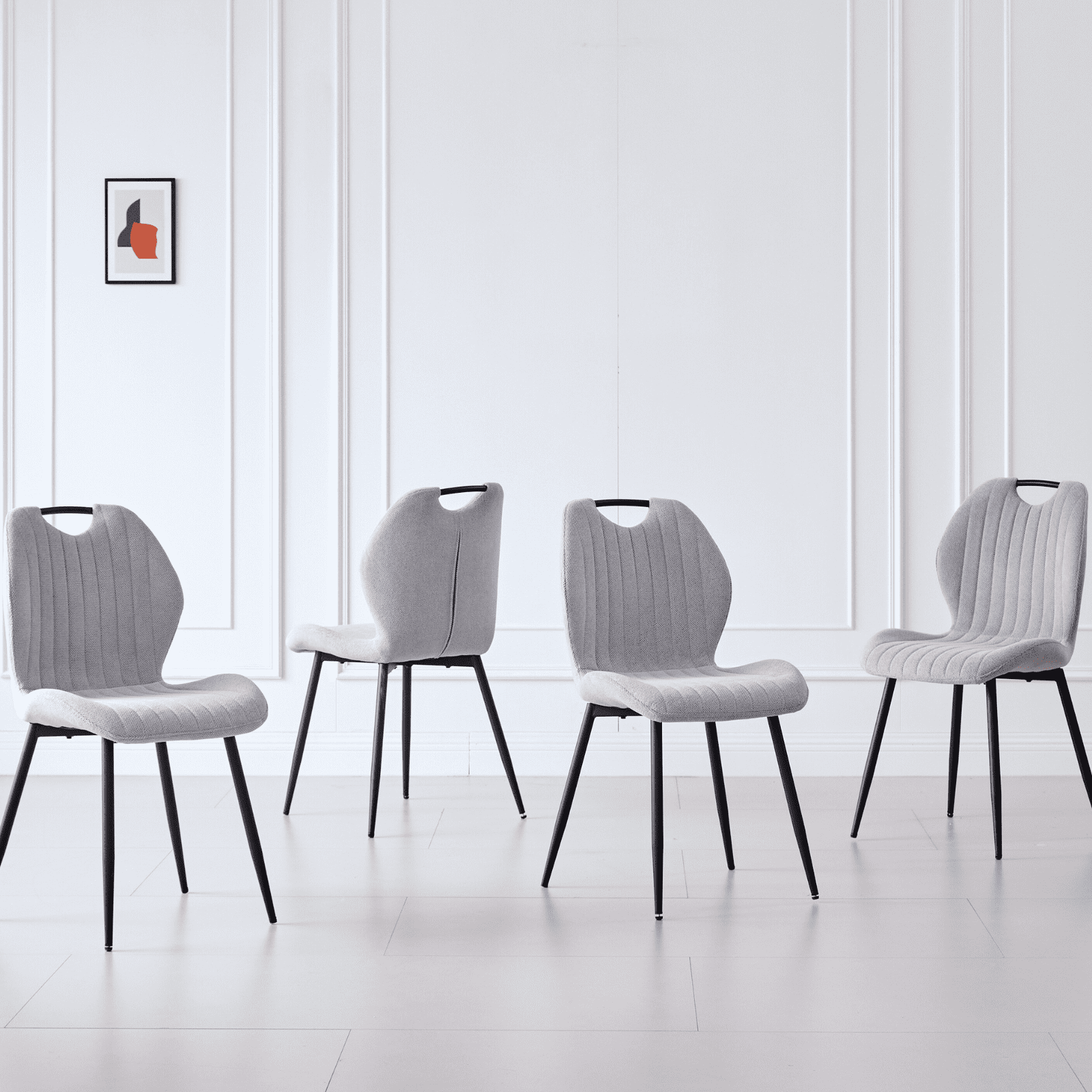 Dining Chairs Set of 4, Modern Upholstered Kitchen Chairs Scandi Living Room Fabric Wingback Side Chairs with Metal Legs, Gray