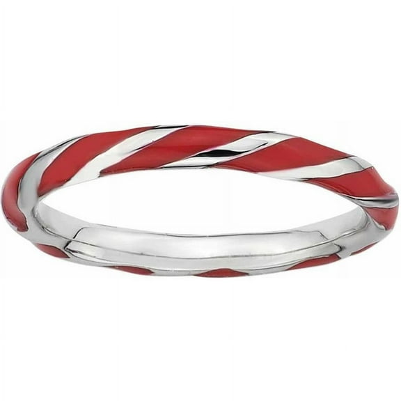 Sterling Silver Twisted Red Enameled Ring