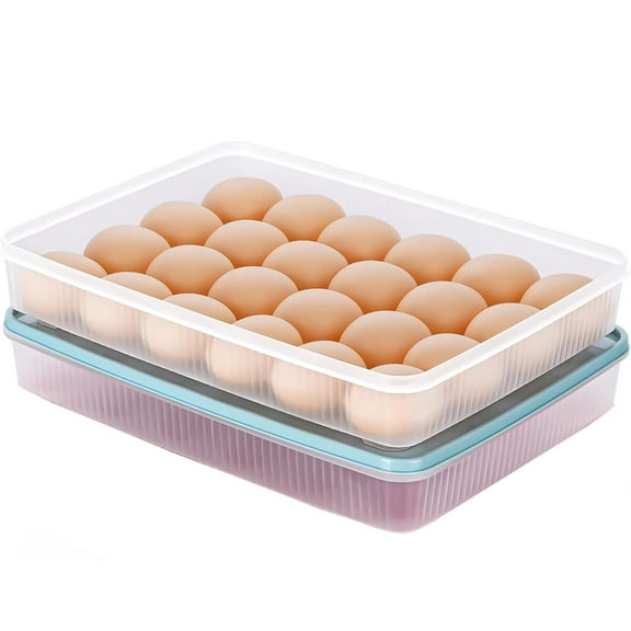 2 Pack Egg Holder for Refrigerator,Happon Egg Containers with Lid,Large Plastic Egg Tray Carrier for Fridge Kitchen,Stackable Refrigerator Egg Holder Fits 24 Eggs