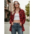 thumbnail image 2 of OALUXE Plaid Shirts for Women Roll Up Long Sleeve Casual Button Down Blouses Tops with Pockets, 2 of 7