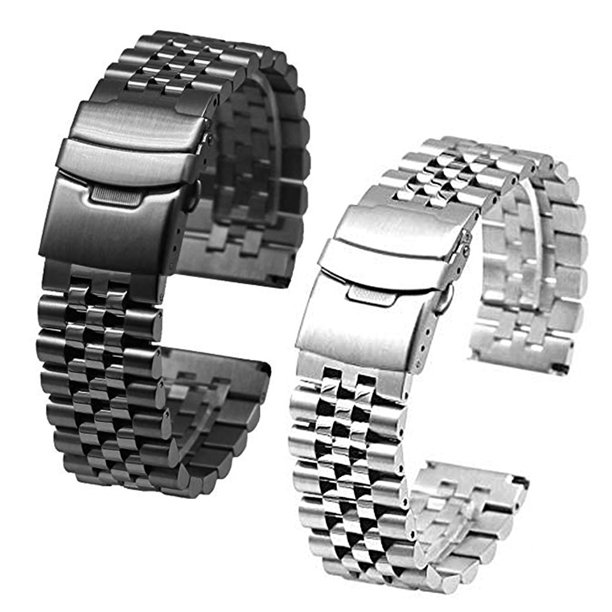 Gwong Electrónica 20 / 22mm Ajustable de acero inoxidable Sólido Double Clasp Bead Relk Strap Pulsera