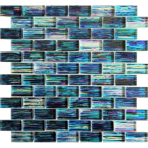 Sapphire Ocean 1X2 Glass Tile Wall Tile and Deco 12in x 12in