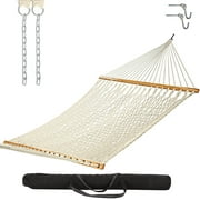 Castaway Living 13 ft. Double Traditional Hand Woven Cotton Rope Hammock with Free Extension Chains ,Tree Hooks & Storage Bag, For 2 People with a Weight Capacity of 450 lbs.