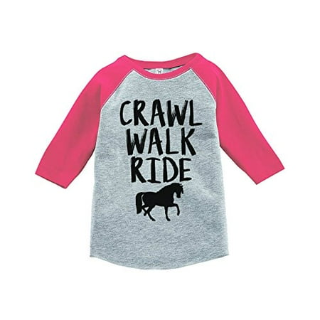 

7 ate 9 Apparel Kids Crawl Walk Ride Horses Pink Baseball Tee