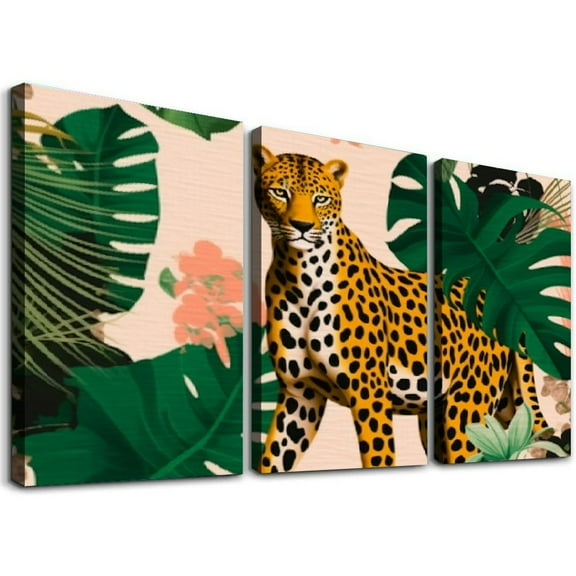 Shadudu Leopard Print Jungle Canvas Wall Art Set of 3 Pieces for Living Room Bedroom Office Decor, 12x16 Inches Each 12"x16"x3pcs
