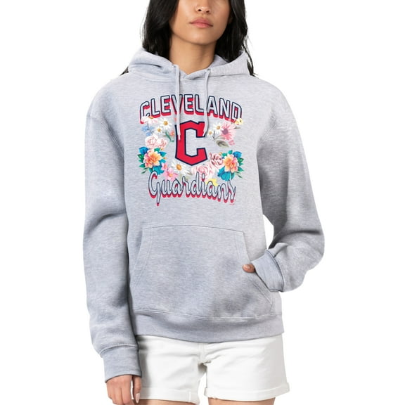 Women's G-III 4Her by Carl Banks Heather Gray Cleveland Guardians Flowers Graphic Pullover Hoodie