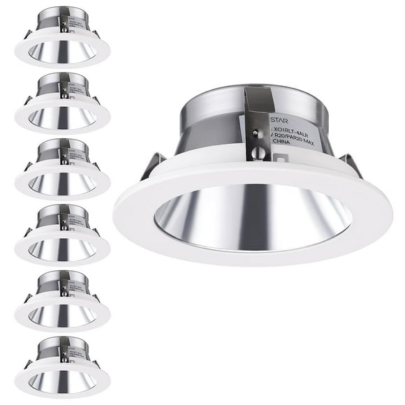 TORCHSTAR 4 Inch Brighter Classic Recessed Light Trim, Metal Step Baffle Trim, Fit Halo/Juno Remodel Recessed Housing, 4 Inch Can Light Trim for PAR16, PAR20, R20, Aluminum Reflector, Pack of 6