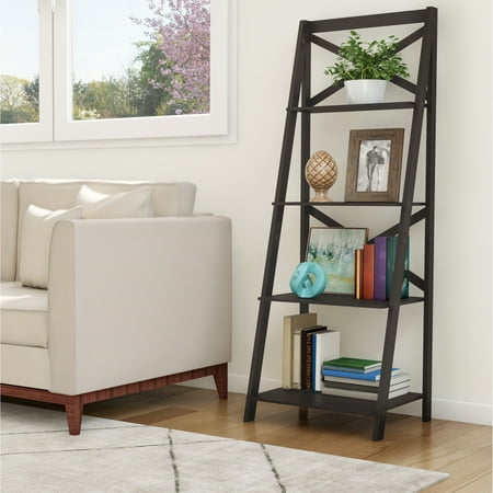 Lavish Home 4-Tier Freestanding Ladder Bookshelf with X-Back Frame, Black