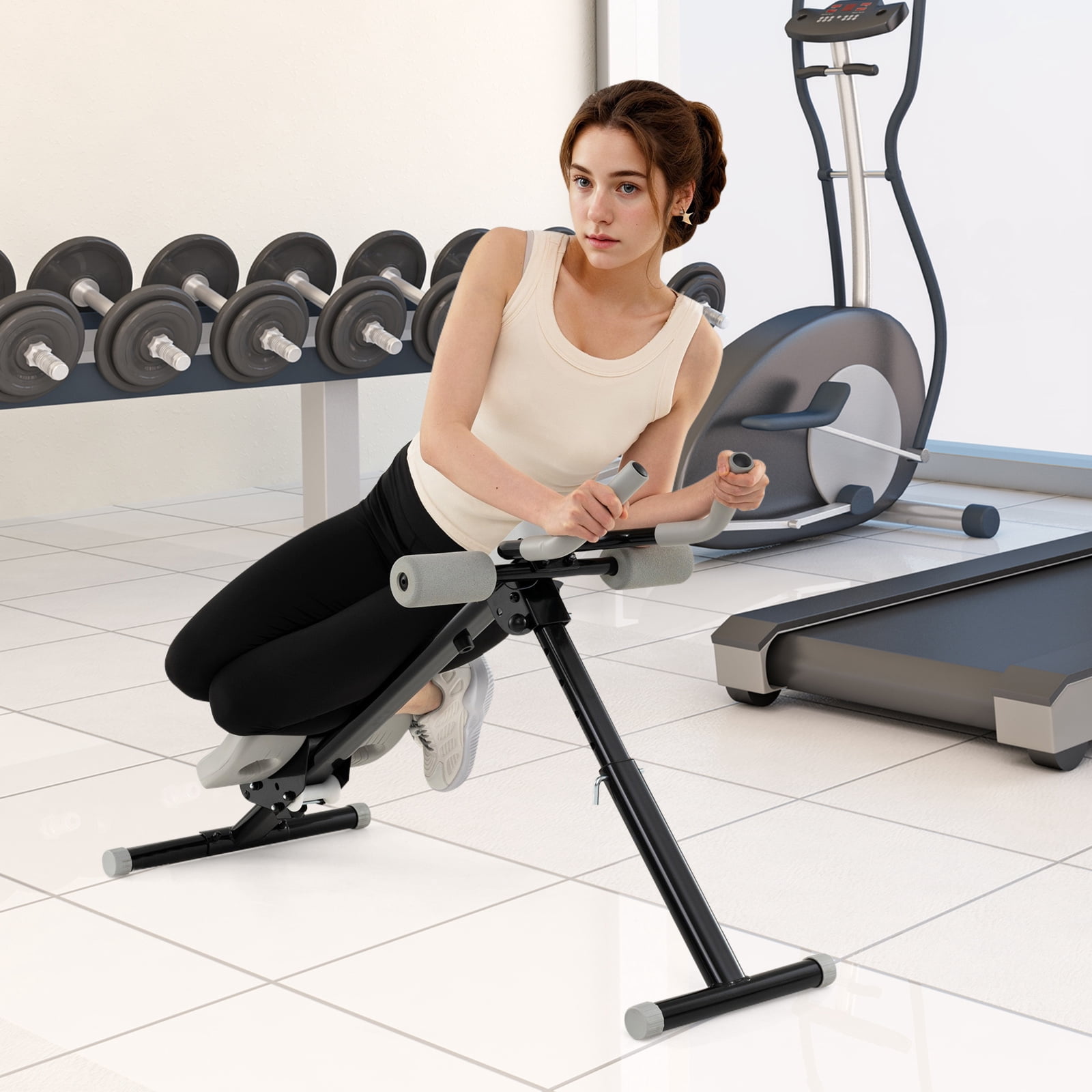 Topbuy Ab Workout Equipment Foldable Abdominal Trainer w/Arm & Knee Pads Black