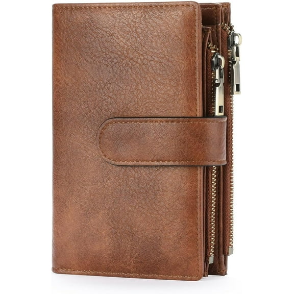 Womens Wallets Rfid Credit Card Holder with 2 Zipper Pockets, 3 ID Windows Ladies Purse Leather
